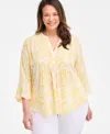 Style & Co Plus Size Morning Glories Pintuck Top, Exclusively At Macy's In Yellow