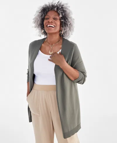 Style & Co Plus Size Open-front Long-sleeve Cardigan, Created For Macy's In Oliva