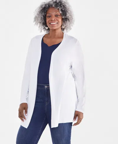 Style & Co Plus Size Open-front Long-sleeve Cardigan, Created For Macy's In Winter White