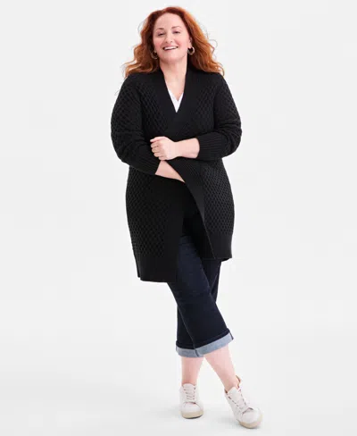Style & Co Plus Size Open-front Longline Cardigan Sweater, Macy's Exclusive In Black