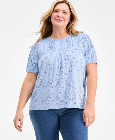 Style & Co Plus Size Outline Floral Blouse, Macy's Exclusive In Blue