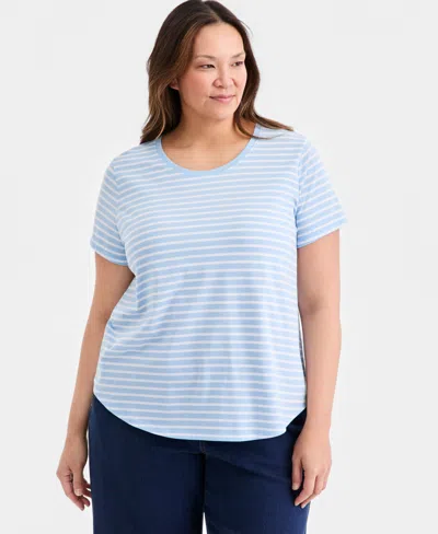 Style & Co Plus Size Perfect Crewneck Short-sleeve Top, Macy's Exclusive In Blue