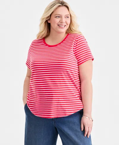 Style & Co Plus Size Perfect Crewneck Short-sleeve Top, Macy's Exclusive In Red