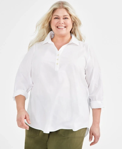 Style & Co Plus Size Perfect Popover Top, Created For Macy's In Bright White