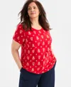 Style & Co Plus Size Perfect Short-sleeve T-shirt, Macy's Exclusive In Red