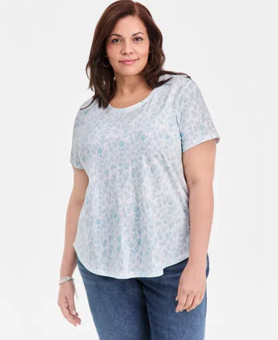 Style & Co Plus Size Perfect Short-sleeve Open Crewneck Tee, Macy's Exclusive In Blue