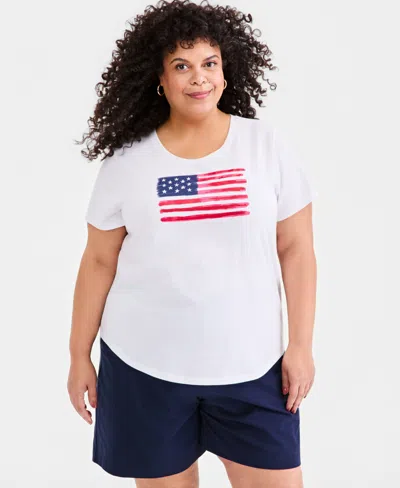 Style & Co Plus Size Perfect Short-sleeve Open-crewneck T-shirt, Macy's Exclusive In White