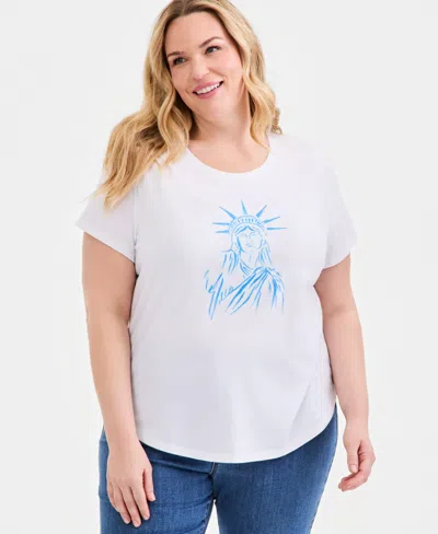 Style & Co Plus Size Perfect Short-sleeve Open-crewneck T-shirt, Macy's Exclusive In Bright White