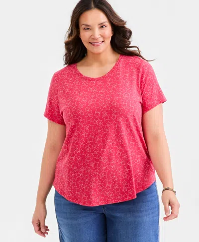 Style & Co Plus Size Perfect Short-sleeve Open-crewneck T-shirt, Macy's Exclusive In Pink