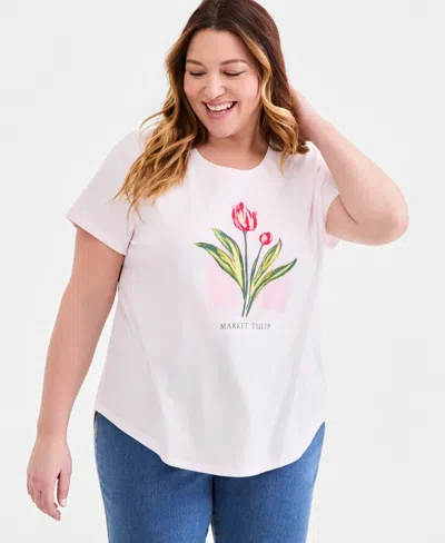 Style & Co Plus Size Perfect Short-sleeve Open-crewneck T-shirt, Macy's Exclusive In Pink