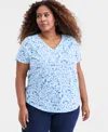 Style & Co Plus Size Perfect V-neck T-shirt, Macy's Exclusive In Blue
