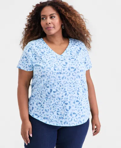 Style & Co Plus Size Perfect V-neck T-shirt, Macy's Exclusive In Blue