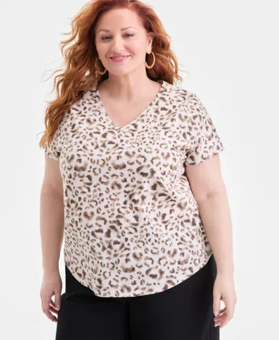 Style & Co Plus Size Perfect V-neck T-shirt, Macy's Exclusive In Multi