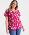 Style & Co Plus Size Perfect V-neck T-shirt, Macy's Exclusive In Pink
