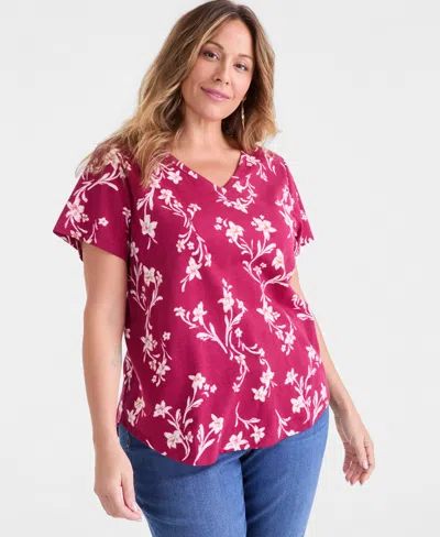 Style & Co Plus Size Perfect V-neck T-shirt, Macy's Exclusive In Pink