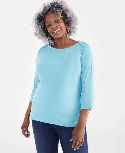 Style & Co Plus Size Pima Cotton 3/4-sleeve Top, Created For Macy's In Willow Hedge