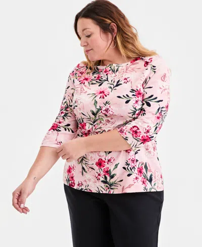 Style & Co Plus Size Pima Cotton 3/4-sleeve Top, Exclusively At Macy's In Pink