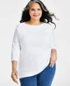 Style & Co Plus Size Pima Cotton 3/4-sleeve Top, Exclusively At Macy's In Bright White
