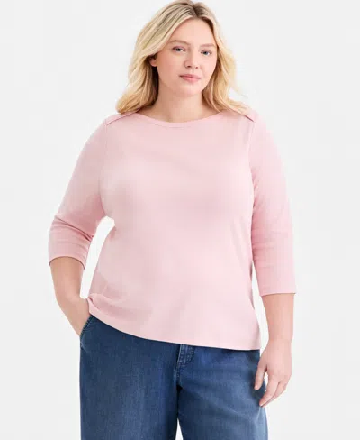 Style & Co Plus Size Pima Cotton 3/4-sleeve Top, Exclusively At Macy's In Pink