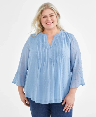 Style & Co Plus Size Pintuck Blouse, Created For Macy's In Bllue Fog