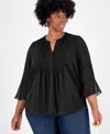 Style & Co Women's Textured Pintuck Ruffle Sleeve Top, Regular & Petite, Created For Macy's In Black