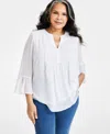 Style & Co Petite 3/4-sleeve Pintuck Blouse, Created For Macy's In Bright White