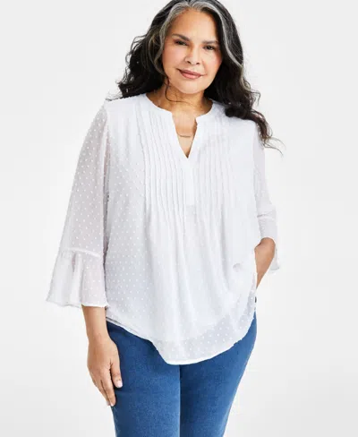 Style & Co Petite 3/4-sleeve Pintuck Blouse, Created For Macy's In Bright White
