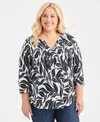 Style & Co Plus Size Pintuck Split-neck Top, Macy's Exclusive In Black