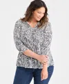 Style & Co Plus Size Pintuck Split-neck Top, Macy's Exclusive In Black