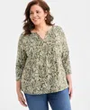 Style & Co Plus Size Pintuck Split-neck Top, Macy's Exclusive In Green
