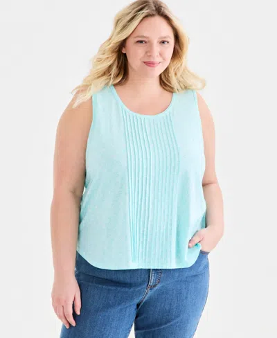 Style & Co Plus Size Pintucked Sleeveless Tank, Macy's Exclusive In Blue