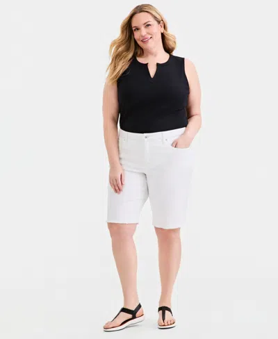 Style & Co Plus Size Plus Size Mid-rise Raw-edge Bermuda Shorts, Macy's Exclusive In White