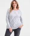 Style & Co Plus Size Pointelle Boat-neck Sweater, Macy's Exclusive In Gray