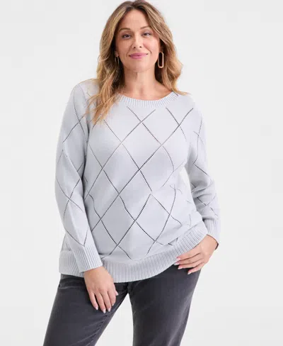 Style & Co Plus Size Pointelle Boat-neck Sweater, Macy's Exclusive In Gray