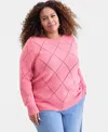 Style & Co Plus Size Crewneck Chenille Long-sleeve Sweater, Macy's Exclusive In Pink