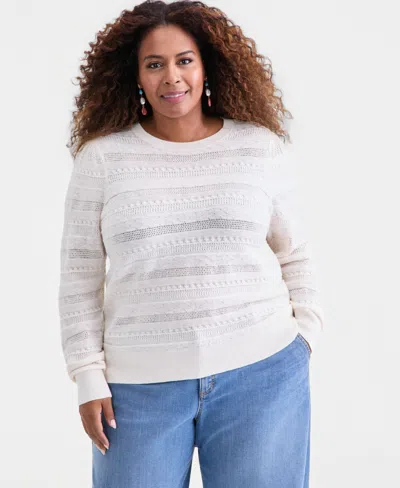 Style & Co Plus Size Pointelle Crewneck Sweater, Macy's Exclusive In Yellow