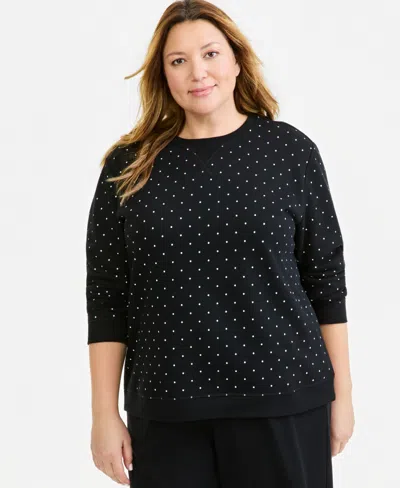 Style & Co Plus Size Polka Dot Crewneck Long-sleeve Sweatshirt, Macy's Exclusive In Multi