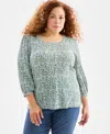 Style & Co Plus Size Printed 3/4-sleeve Blouse, Macy's Exclusive In Multi