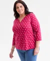 Style & Co Plus Size Printed 3/4-sleeve Henley Top, Macy's Exclusive In Multi
