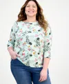 Style & Co Plus Size Printed 3/4-sleeve Knit Top, Exclusively At Macy's