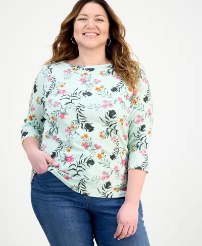 Style & Co Plus Size Printed 3/4-sleeve Knit Top, Exclusively At Macy's