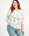 Style & Co Plus Size Printed 3/4-sleeve Knit Top, Exclusively At Macy's
