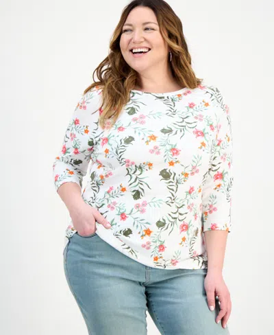 Style & Co Plus Size Printed 3/4-sleeve Knit Top, Exclusively At Macy's