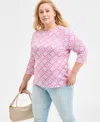 Style & Co Plus Size Printed 3/4-sleeve Knit Top, Exclusively At Macy's In Simple Rose