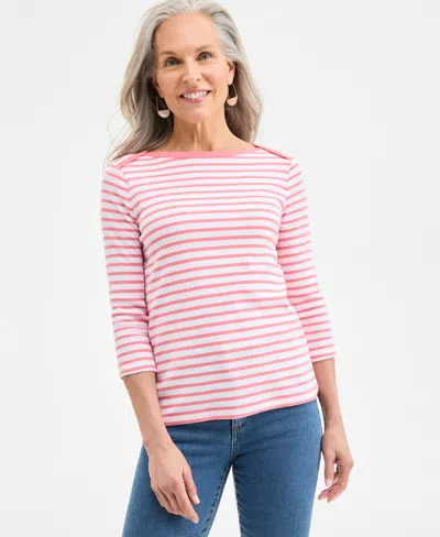 Style & Co Women's Printed Pima Cotton 3/4-sleeve Top, Exclusively At Macy's In Washed Peach
