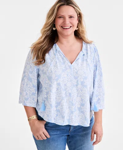 Style & Co Plus Size Printed 3/4-sleeve Top, Exclusively At Macy's In Floral Dream