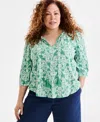 Style & Co Women's Printed Split-neck 3/4-sleeve Top, Exclusively At Macy's In Floral Hampton