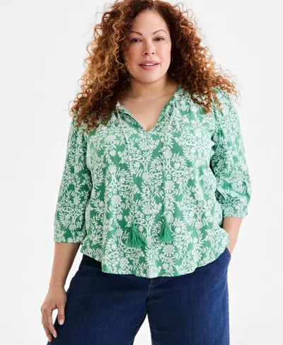 Style & Co Women's Printed Split-neck 3/4-sleeve Top, Exclusively At Macy's In Floral Hampton