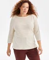 Style & Co Plus Size Printed 3/4-sleeve Top, Macy's Exclusive In White