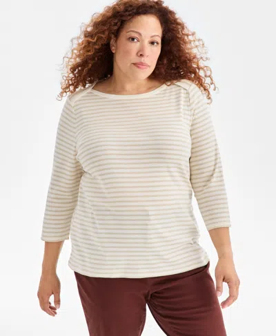 Style & Co Plus Size Printed 3/4-sleeve Top, Macy's Exclusive In White